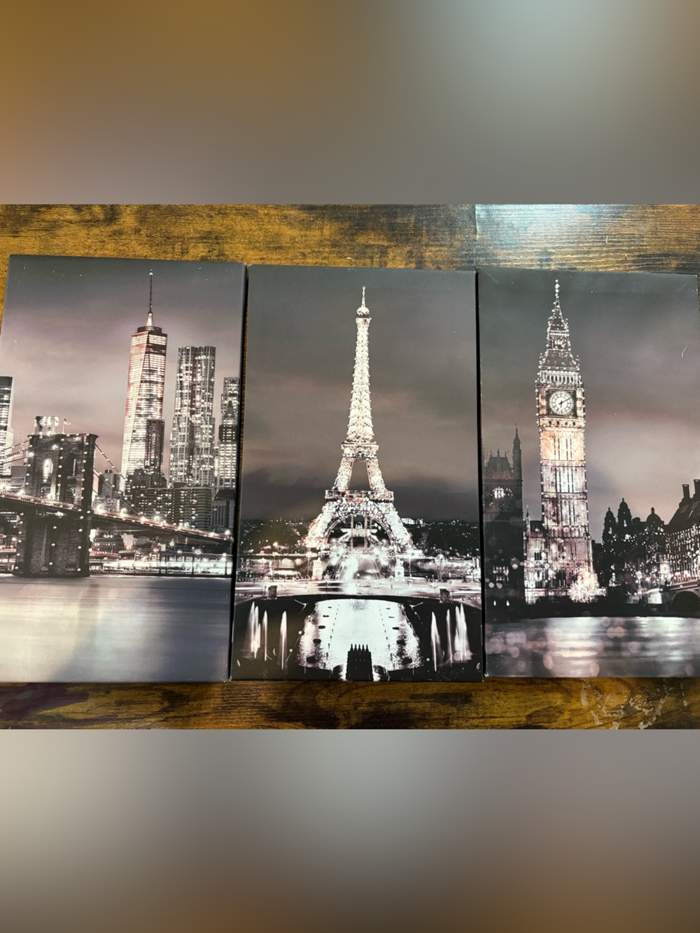 Triptych Landmark Canvas Wall Art - Black and Silver Tones - 3 total
